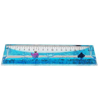 China 100% 19CM Triangle Shape PMMA Whale Fish Floater Bubble Eco-friendly Acrylic Plastic Quicksand Aqua Ruler Liquid Oils With Blue Water for sale