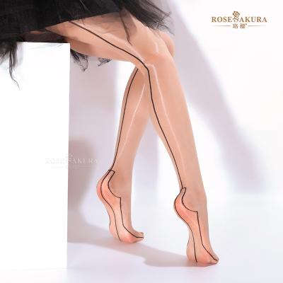 China [Aurora Series] breathable shiny line jacquard solid sexy shiny ultra-thin open fork pantyhose Rosesakura back for sale