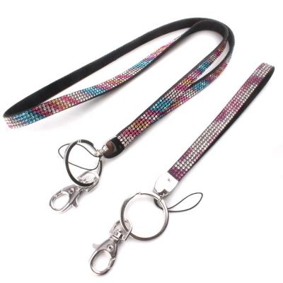 China Custom Lanyard For ID Holder Bling Rhinestone Crystal Short Keychain Lanyard Wrist Strap For Mobiles Keys for sale