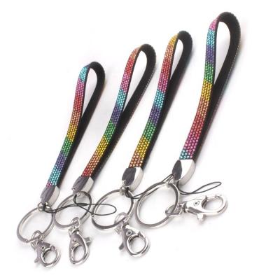 China Custom Lanyard For ID Holder Bling Rhinestone Crystal Short Keychain Lanyard Wrist Strap For Mobiles Keys for sale