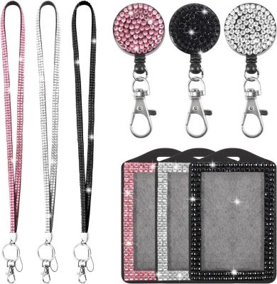 China Retractable Neck Lanyard Lanyard Keychain ID Holder Handcrafted Rhinestone Badge ID Holder for sale