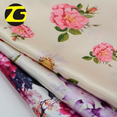 China New Arrival Silk Satin Fabric Breathable Printed Flower Clothing Fabric for sale