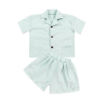 China Hot Selling Casual Baby Boy Girls Clothes Suits Summer Wholesale Casual Solid Short Sleeve Kids Cotton Top Loose Formal Suit for sale