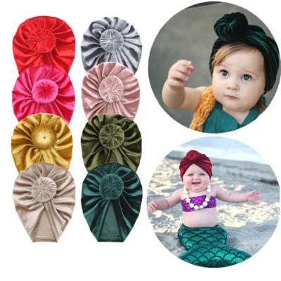 China New Casual Fashion Winter Velvet Beanie Hat Baby 1-2 Years Old Toddler Turban Unisex Newborn Hat Headband With Donuts Tied for sale