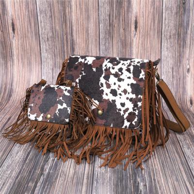 China 2021 Waterproof New Fashion Messenger Bag Women Kids PU Leather Cute Leopard Cow Print Tassel Shoulder Bags Girls Coin Purse for sale