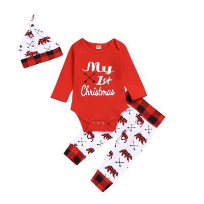 China Wholesale Baby Winter Romper Anti-Shrink Toddler Kids Ruffle Jumpsuit Wholesaler Children's Clothing Sets Three-Pieces Set for sale