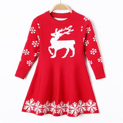 China Wholesale Washable Knitting Patterns Children Cartoon Sweater Christmas Elk Baby Sweater Dress Kids Hooded Set for sale