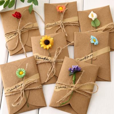 China paper & Cardboard DIY Thank You Card Kraft Paper Dry Flower Greeting Card DIY Manual Florist Send Customer Holiday Blessing Send Person Greeting Card for sale