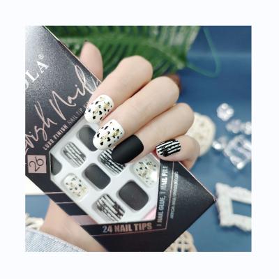 China 24PCS/Box Design Fake Nails Custom Full Cover Short Square Form Acrylic Artificial Nails Press On Nails for sale