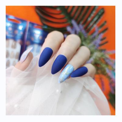 China Wholesale New Design Style Blue Natural Fake Stiletto Press On Nail Tips Acrylic Artificial Nails for sale