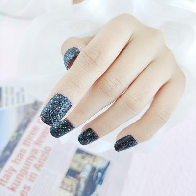 China Easy Deep Color 24 Pcs With Glue Fake Manicure Short Shape Glitter Square Press On Artificial Nail Tips for sale