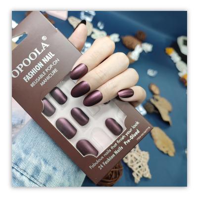 China New Arrival Design Fake Nails 24PCS/Box Colored Soft Gel Almond Full Cover Acrylic Artificial Nails Press On Nail Tips for sale