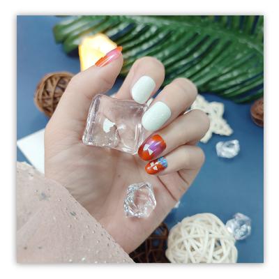 China 24 PCS Design Stick On False Art Manicure Short Square Shape Designer Mix Included Design Artificial Nails Press On Nails Tips for sale