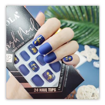 China 24 PCS Design Stick On Mix Design False Art Manicure Short Square Shape Artificial Designer Press On Nails Tips for sale