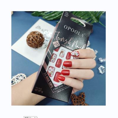 China Design Private Label 24PCS/Box Fake Nails Short Square Shape Full Cover Acrylic Artificial Nails Press On Nail Tips For Girls for sale