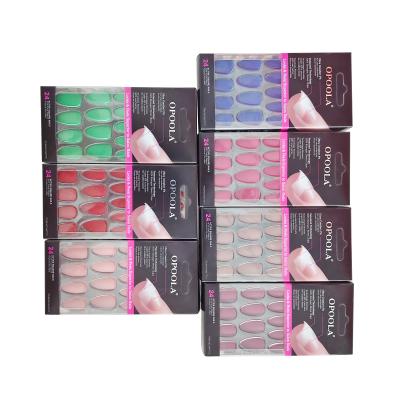 China Custom Design 24PCS/Set False Nails Press On Acrylic Artificial Nails Matte Stiletto Shape Full Cover Nail Tips for sale