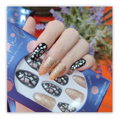 China 24 PCS Design Stick On False Art Manicure Stiletto Shape Mix Included Design Designer Artificial Press On Nails Tips for sale