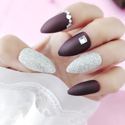 China New Design Custom Colored Rhinestone Stiletto Press On Nails With New Fashion High Quality Fake Stone Nails for sale