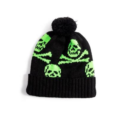 China COMMON Wholesale Custom Jacquard Logo Women Warm Knit Pom Pom Beanies Winter Casual Knit Hat For Adults for sale