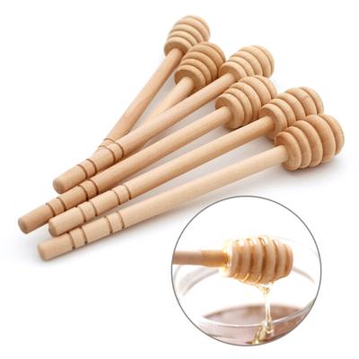 China Disposable Wooden Drizzler Honey Dipper Sticks Server Jams Syrup Stirring Stick Honey Jar Dispense Rod Long Handle Spiral Mixing for sale