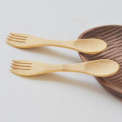 China Multi-Functional and Dual-Use Dinnerware Sustainable Wooden Spoon Tableware Bamboo Fork and Spoon Salad Fork for sale