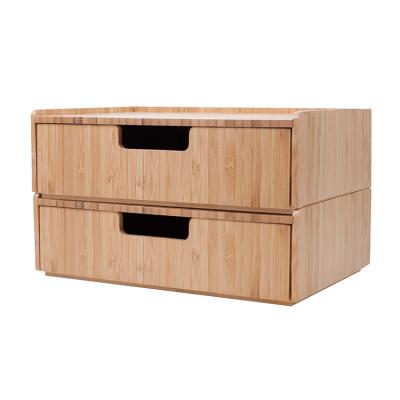 China 100% Eco-friendly Double-layer drawers can be self-adjusted for small office bamboo storage boxes for sale