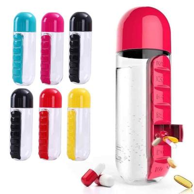 China Promotional Good Quality Dotey Viable Cutie Plastic 500ml Water Bottle With Pill Organizer Box for sale