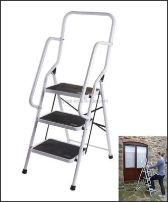 China Folding Ladders 3 Step Ladder Foldable Steel Step Stool With Safety Railing for sale