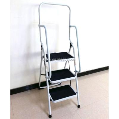 China Folding ladders used bookcase furniture folding 3 step steel ladders with safety rail wholesale for sale