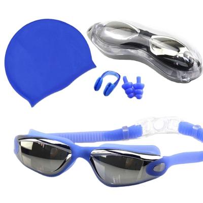 China Anti UV Waterproof Clear Earplugs Swimming Goggles 3 Piece Swim Set With Cap for sale