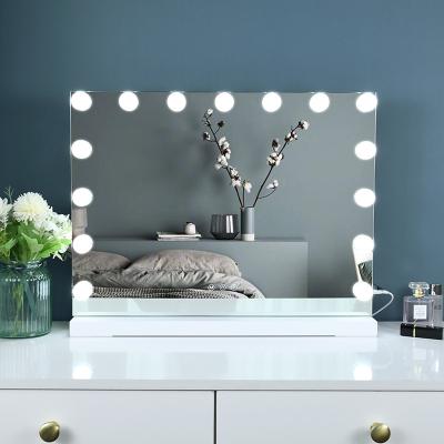 China Lighted Vanity Mirror Tables Hollywood Style Dressing Table Touch Screen Makeup Mirror with 15 Led Bulbs Espejo Maquillaje Light for sale