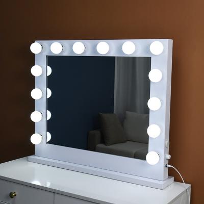 China Hollywood Metal Frame Light Up Large Vanity Table Mirror Makeup Dressing Mirrors With Dimmable 14 LED Bulbs Light for sale