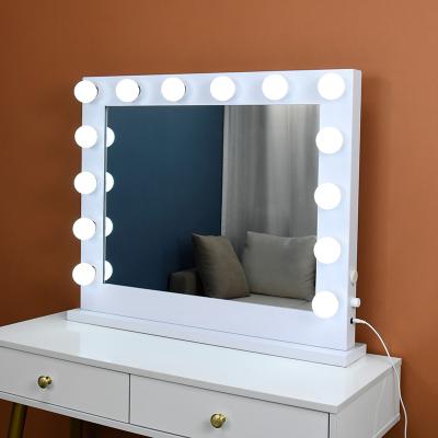 China Hollywood Metal Frame Light Up Large Vanity Table Mirror Makeup Dressing Mirrors With Dimmable 14 LED Light Bulbs Mirror for sale