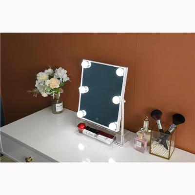 China Lighted 14.5 Inch Lighted Makeup Vanity Mirror Organizer With 6 Dimmable Bulbs Women's Cosmetic Mirror With 3 Color 