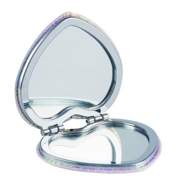 China Beautiful Pink Bling Crystal Compact Mirror Cute Gift Magnifying Makeup Pocket Portable Mirror for Travel Hear Shape for sale