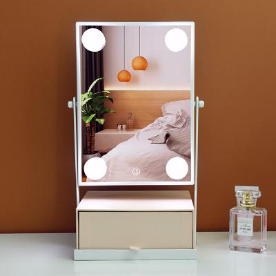 China Custom Hollywood Mirror Metal Frame Tabletop Touch Screen LED Light Lit Cosmetic Mirror for sale