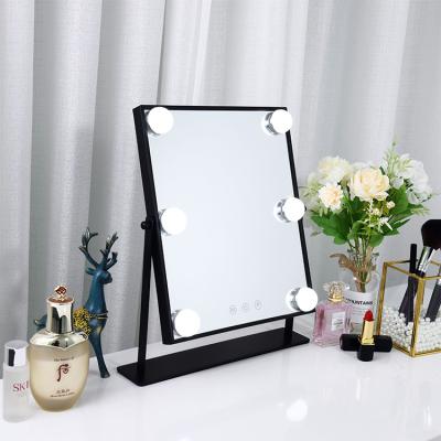 China Rectangular Metal Desk Top View Mirror Smart LED Hollywood Vanity Makeup Bath Mirrors With Lights Cosmetic Led Mirror for sale