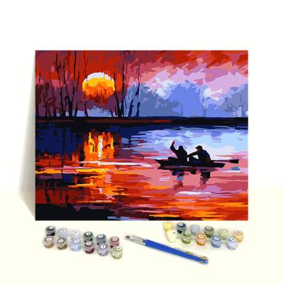 China Eco-Friendly And Not Fade Impressionist Sunset Seascape Acrylic Painting Painting By Number Kit With Sight for sale