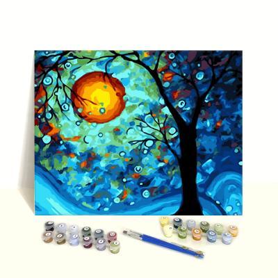 China Clear Digital Printed Number On Canvas Custom Artwork Acrylic Diy Colorful Drawing Painting By Numbers Tree for sale