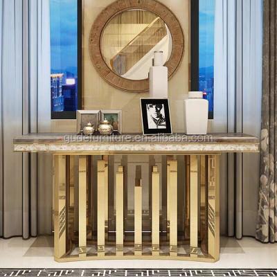 China European design antique European marble gold stainless steel top console table for living room for sale