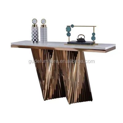 China European antique cheap price marble gold stainless steel console table top metal for hall way GT-ST034 for sale