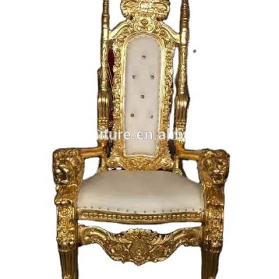 China EUROPEAN 2021 New Design Gold Wooden Frame King Throne Royal White Chair For Wedding King Chair for sale