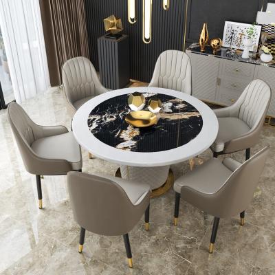 China 2020 Newest Modern Design Modern Marble Furniture Leather Round Dining Table For Home Dining Room for sale