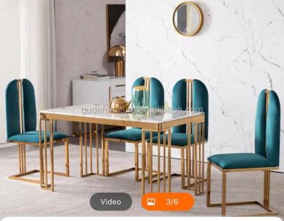 China Modern Furniture Gold Dining Stainless Steel Legs With Marble Top Indoor Dining Table With Chair Set For Dining Room GD-TB002@2 for sale