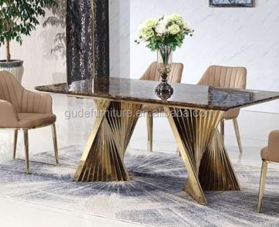 China Modern Furniture Stainless Steel Dining Legs With Marble Top Indoor Dining Table For Dining Room GD-TB003 for sale