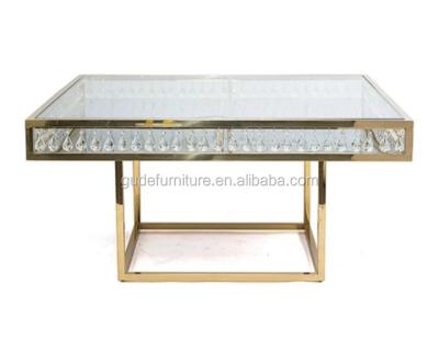 China Modern furniture design antique metal stainless steel legs with glass top crystal square dining table for dining room GD-TB005@1 for sale