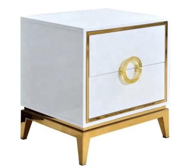 China Wholesale Modern Furniture Modern Luxury White Solid Wood Bedside Table Stainless Steel Bed Side Table For Bedroom Home Furniture for sale