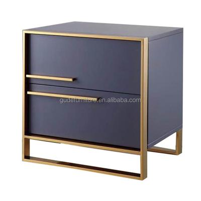 China European Antique Design 2 Drawers Stainless Steel Bed Side Table Wood Side Table For Bedroom Furniture Home Hotel for sale