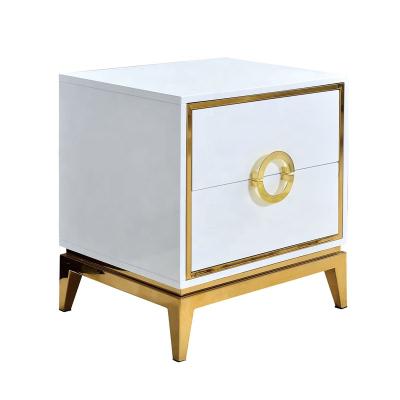 China European Antique Modern Bed Side Table Stainless Steel White Solid Wood Bedside Table For Bedroom Home Furniture for sale