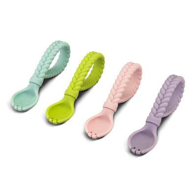 China Baby Spoon Fork Custom Silicone Baby Spoons First Stage Baby Fork Toddler Utensils for  Weaning Chewable Self Feeding Utensils for sale